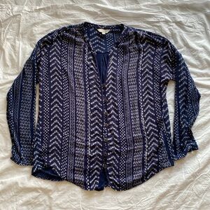 Lucky Brand Boho Blue Patterned Top Size L